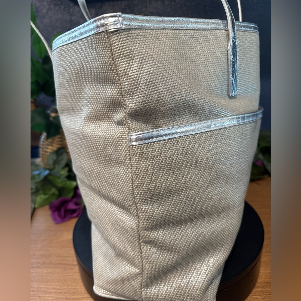 Michael Kors Large Silver Metallic Cotton Tote - Picture 3 of 8